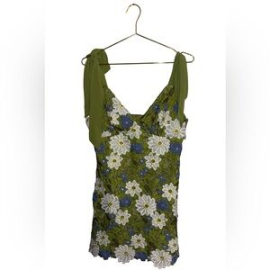 Green & Blue Floral Dress Dress Size Large P2P 20”
